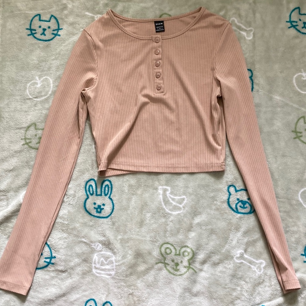 Shein Pink Long-Sleeve Crop-Top